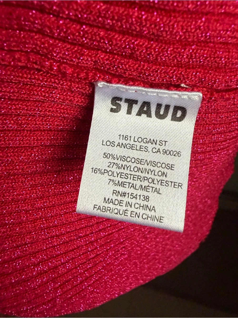 NWOT STAUD Colorblock Rib-Knit Button-Down Metalic  Dress - Pink & Red - Picture 9 of 10